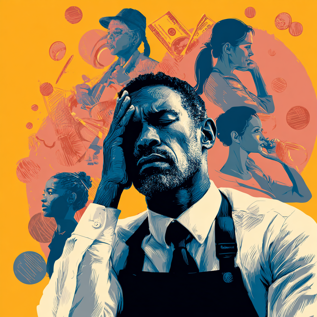 Stressed worker illustration for minimum wage section